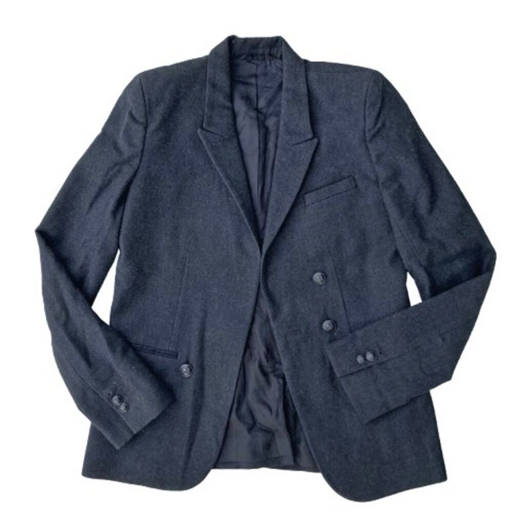 The Kooples Tailored Charcoal Blazer, Skull Buttons, Asymmetrical Gothic Edge